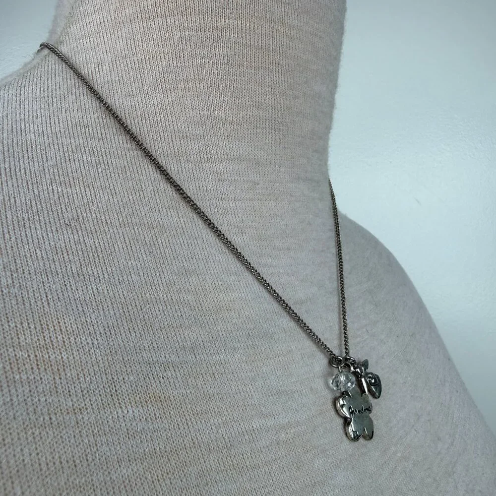 Silver Tone Grandma Charm Pendant Necklace w/ Angel, Bead Dangles SM Hallmark